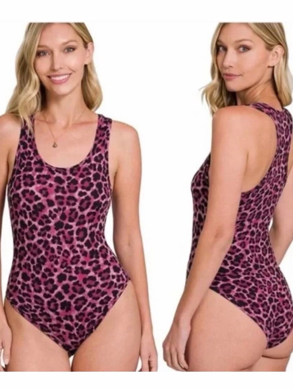 🫶🏼3 for $12!!🫶🏼 Zenana Outfitters Purple Pink Leopard Scoop bodysuit